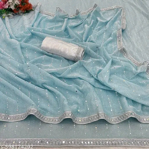 SHIMMER TIKLI SAREE WITH SILVER MIRROR WORK LACE AND DIMOND