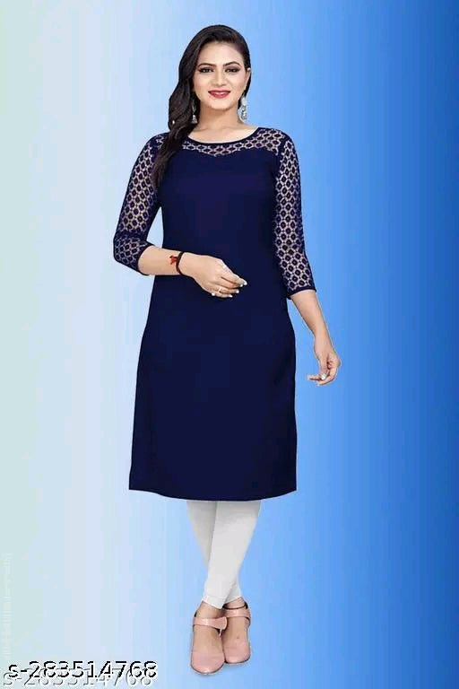 Polyster/Crepe fabric-Casual And Rasal 3/4 Length Sleeves SweetHeart Neck Stylish Kurti (45"Inches)