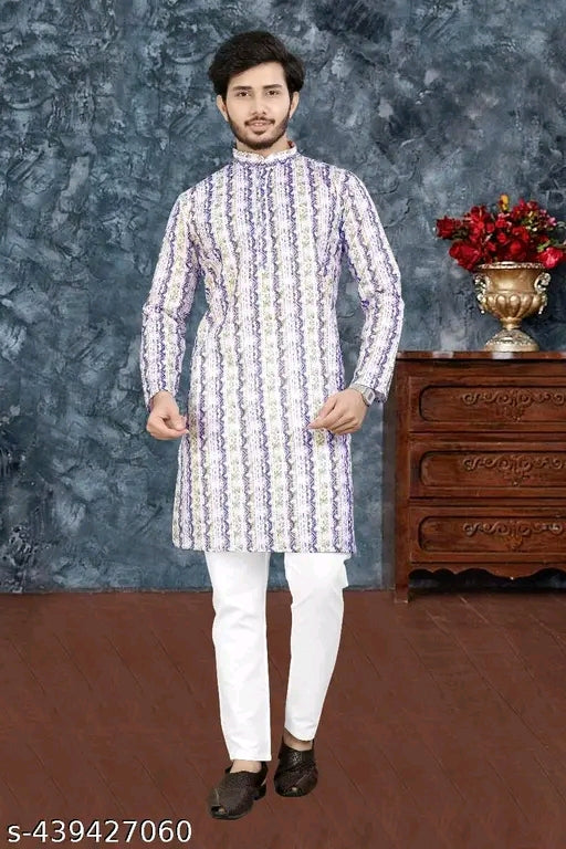 Men's Printed Cotton Kurta|