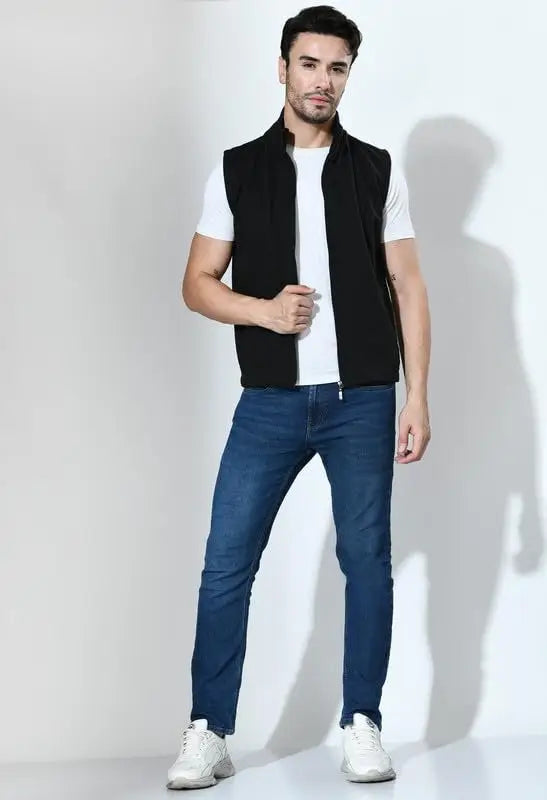 Men Solid Fleece Warm Zipper Sleeveless Jackrt for Winters