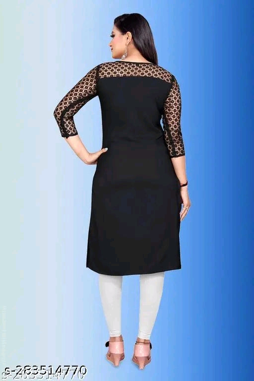 Polyster/Crepe fabric-Casual And Rasal 3/4 Length Sleeves SweetHeart Neck Stylish Kurti (45"Inches)