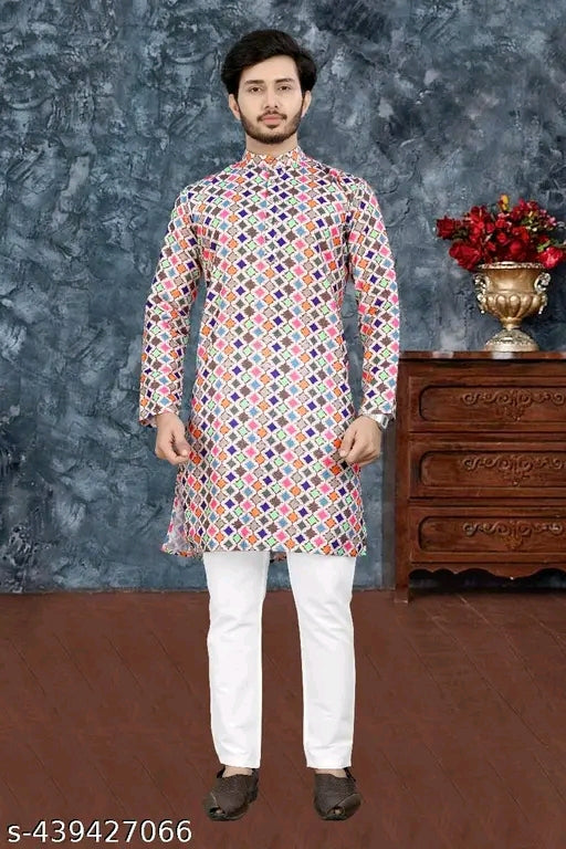 Men's Printed Cotton Kurta|