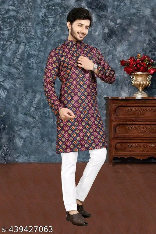 Men's Printed Cotton Kurta|