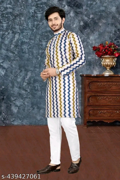 Men's Printed Cotton Kurta|
