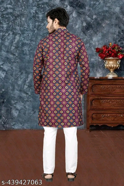 Men's Printed Cotton Kurta|