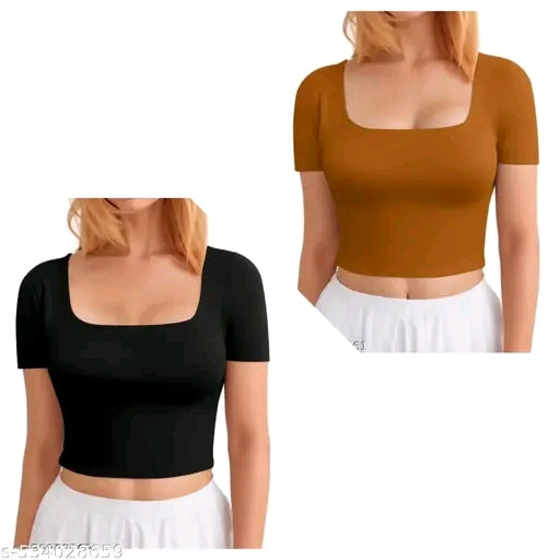 Trendy Square Neck Ribbed Crop Top for Women