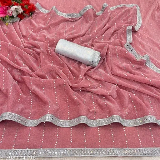 SHIMMER TIKLI SAREE WITH SILVER MIRROR WORK LACE AND DIMOND