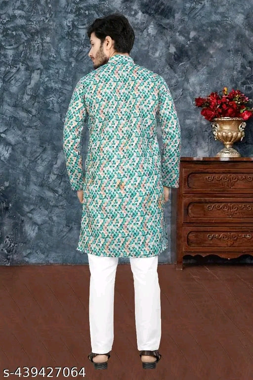 Men's Printed Cotton Kurta|