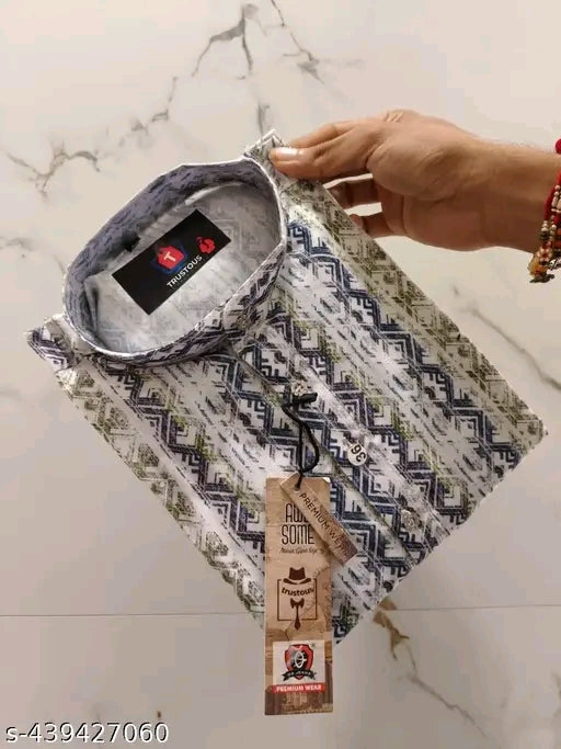 Men's Printed Cotton Kurta|