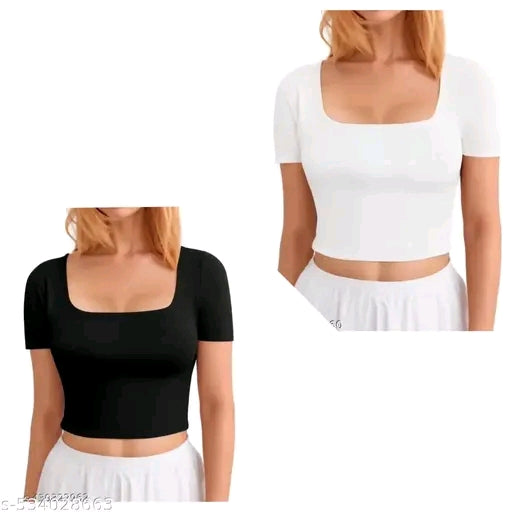 Trendy Square Neck Ribbed Crop Top for Women