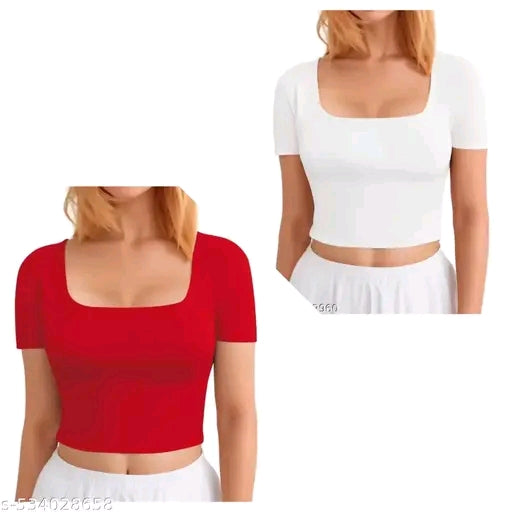 Trendy Square Neck Ribbed Crop Top for Women