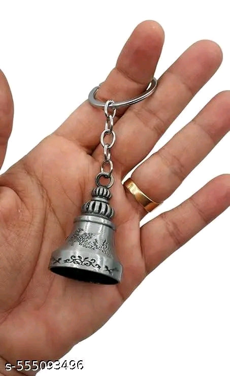 Motorcycle Biker Bell W/Motorcycle Bell Hanger, Motorcycle Accessories or Key Chain for Luck, Silver