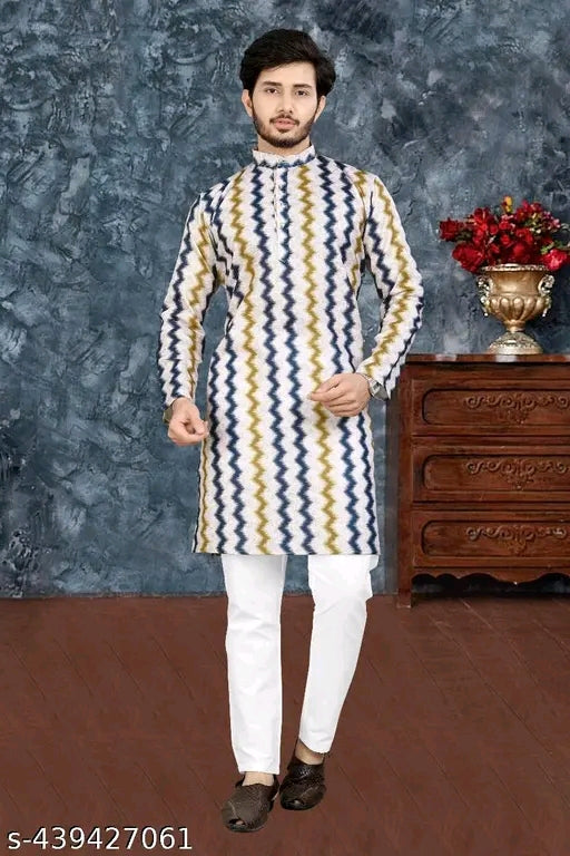 Men's Printed Cotton Kurta|