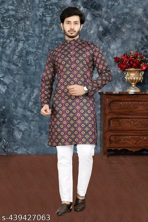 Men's Printed Cotton Kurta|