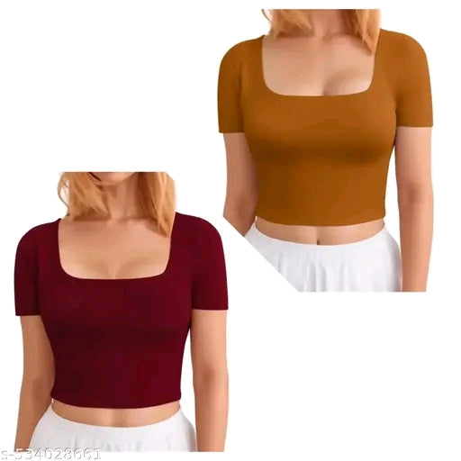 Trendy Square Neck Ribbed Crop Top for Women
