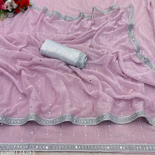 SHIMMER TIKLI SAREE WITH SILVER MIRROR WORK LACE AND DIMOND
