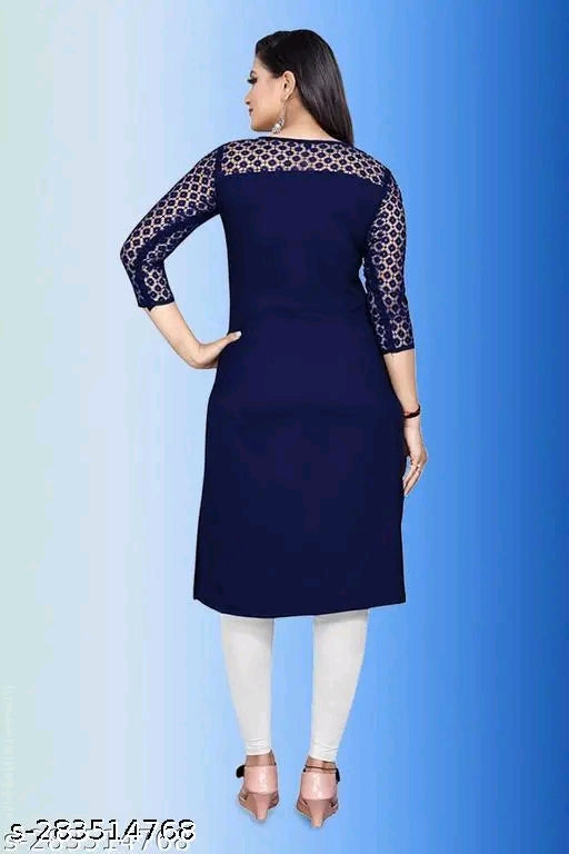 Polyster/Crepe fabric-Casual And Rasal 3/4 Length Sleeves SweetHeart Neck Stylish Kurti (45"Inches)