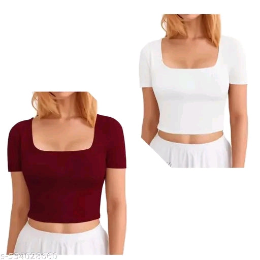 Trendy Square Neck Ribbed Crop Top for Women