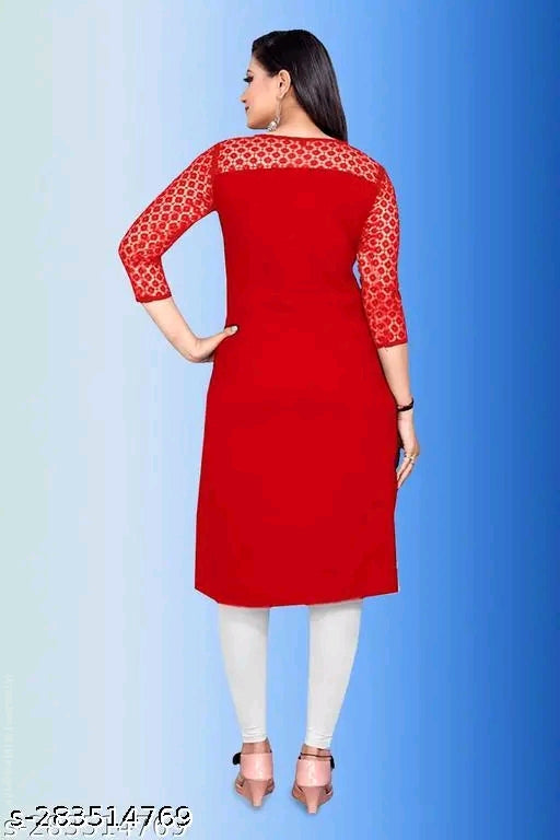 Polyster/Crepe fabric-Casual And Rasal 3/4 Length Sleeves SweetHeart Neck Stylish Kurti (45"Inches)